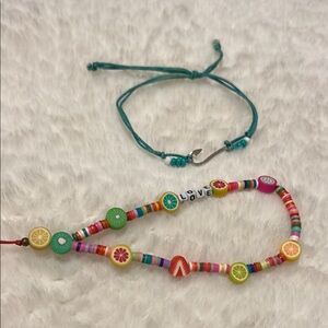 Handmade cellphone clay beads bracelet and hook bracelet Embroidery Floss